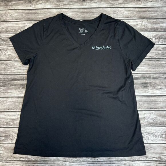 Time and Tru Women's Bridesbabe Tee T Shirt M Med Medium Black Light Blue V Neck - Picture 11 of 12